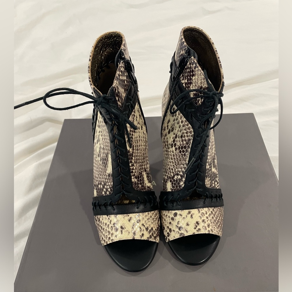 Cynthia Vincent Black and Brown Snakeskin Lace-Up Boots
